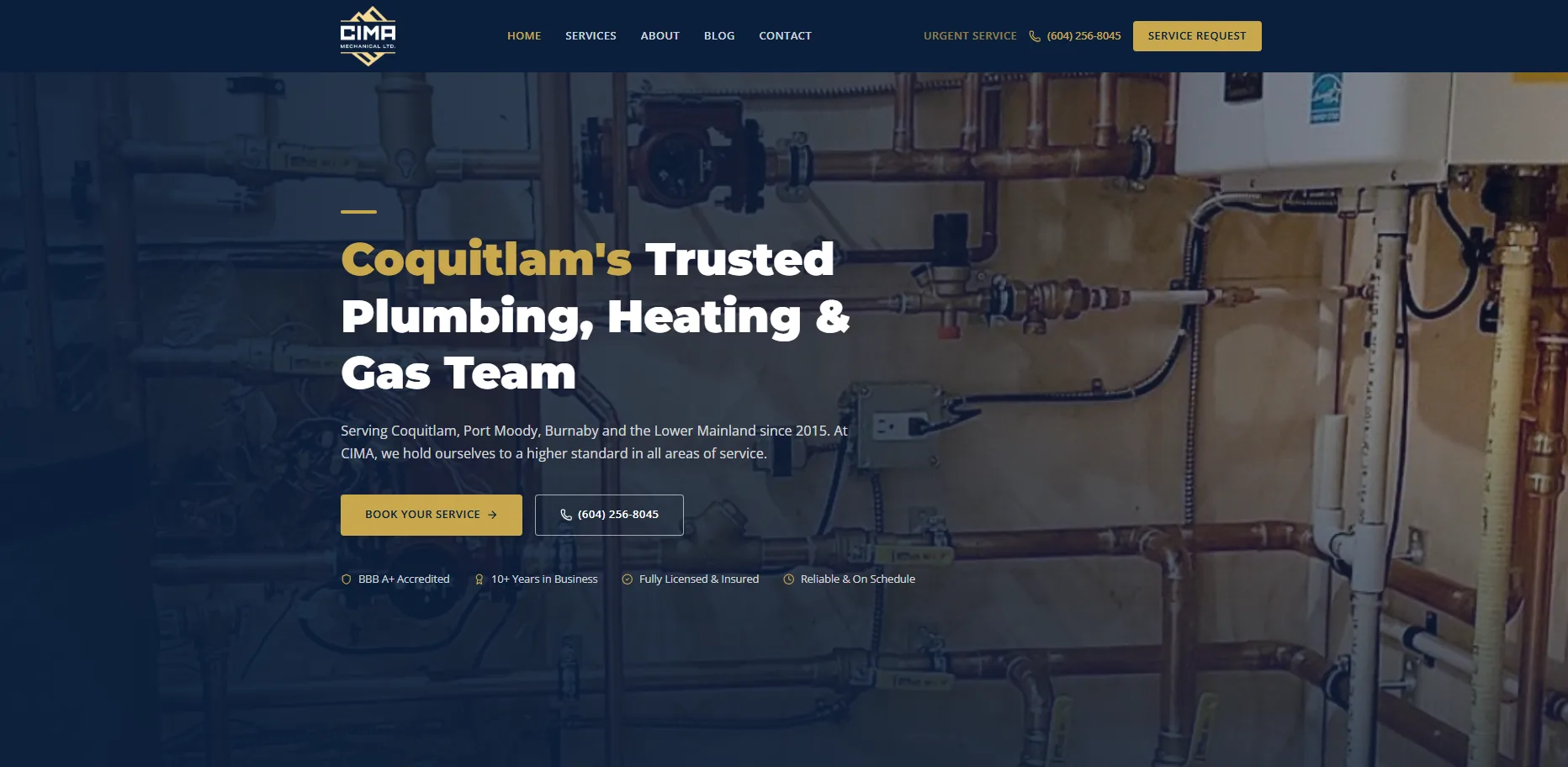 CIMA Mechanical Ltd. website — built by Beelong Media